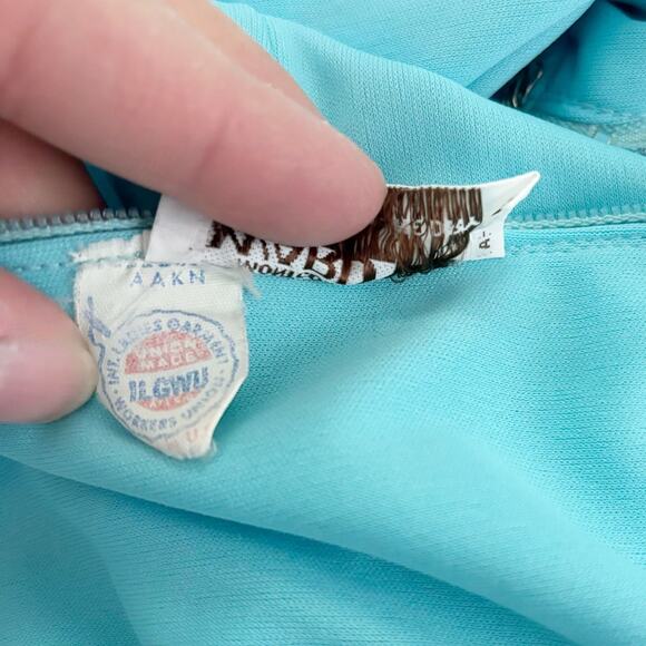 Vintage Montgomery Ward Ruched Maxi Dress Robin’s Egg Blue Union Made - Picture 8 of 8